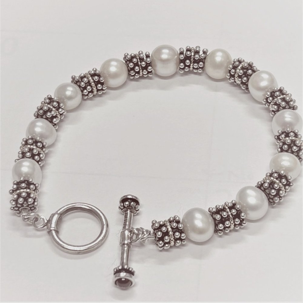 Genuine Pearl Bracelet with Sterling Silver Charms
